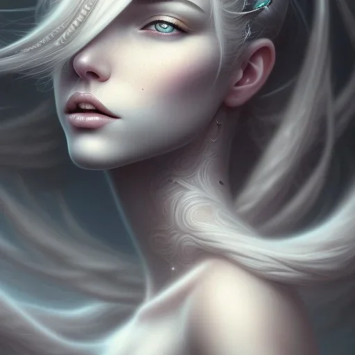 fantasy magic, intricate, sharp focus, illustration, highly detailed, digital painting, concept art, matte, masterpiece head sexy front view black blonde beauty space lady silver carp skin one head blonde nature night