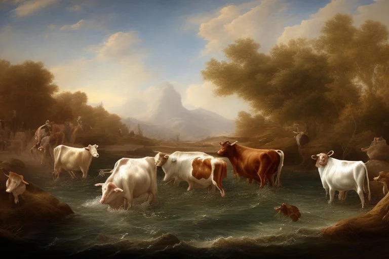 cows downing in deep water by Correggio