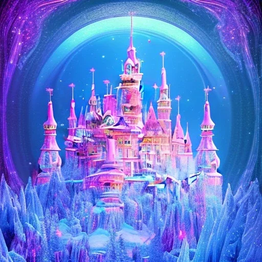 cristal angelic castle crystalline, blue,pink , cosmic, opalescent, gemstones, crystals, other worldly,water,bright, ice background, snow lake blue