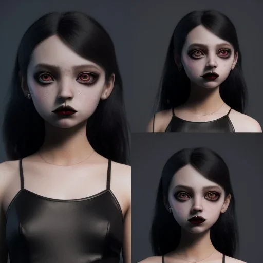 Female Jenna ortega black dress,soft goth libstick, wednesday addams make up, dramatic lighting, highly detailed, volumetric lighting, unreal engine, 8k