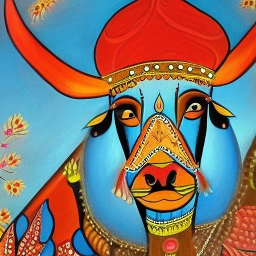 holy cow with wings indian painting style