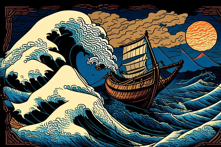 digital painting of the odyssey quest by homer, in the style of hokusai