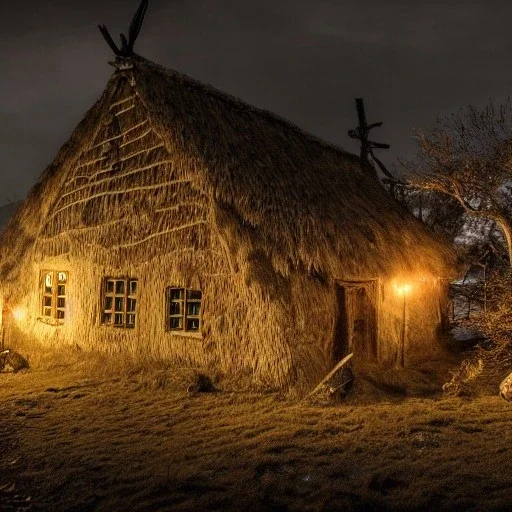 Dark horror old Viking village at night hd 4k 8k