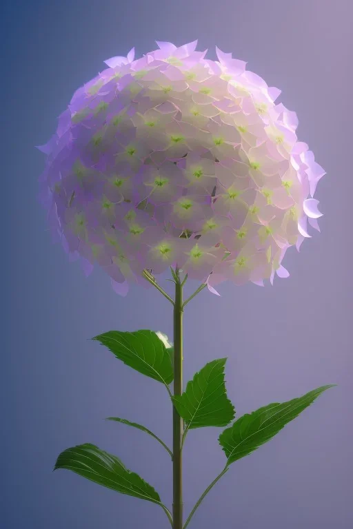 an isolated translucent hydrangea plant, 3d render, art nouveau style, ultra realistic, masked transparent flat background, backlight, popular on sketchfab, pixelsquid, 8k, volumetric lighting, super focused, no blur, trending on artstation, octane render, ultra detailed, hyperrealistic, by artgerm and alphonse mucha