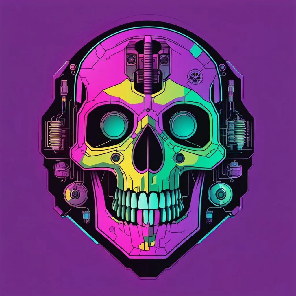 FLAT VECTOR LAYERED IMAGE OF CYBERNETIC SKULL PARTS IN A SCHEMATIC