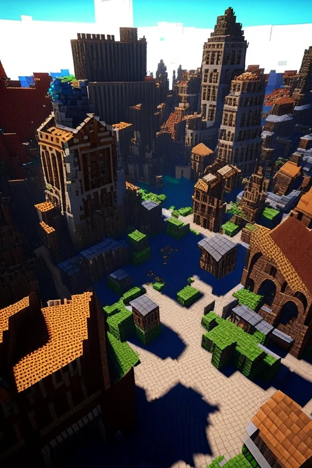 medival minecraft city, many buildings with market in the center