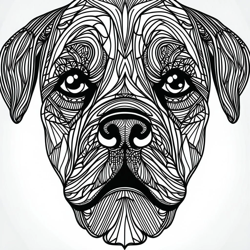 dog front face view, minimal lines, cartoon, mandala, white back ground color, real style, realistic, minimalistic, minimal black line art, line art, crisp line art, unique coloring sheet, outlined, outline, crisp, crisp line edges, illustration, thin lines, crisp clear lines, line art, clean line art, unique, 8k, amazing, masterpiece, no colors, no dark color, no black color, avoid thick black, minimalistic line edges, pure white back ground, image character full fit to page,