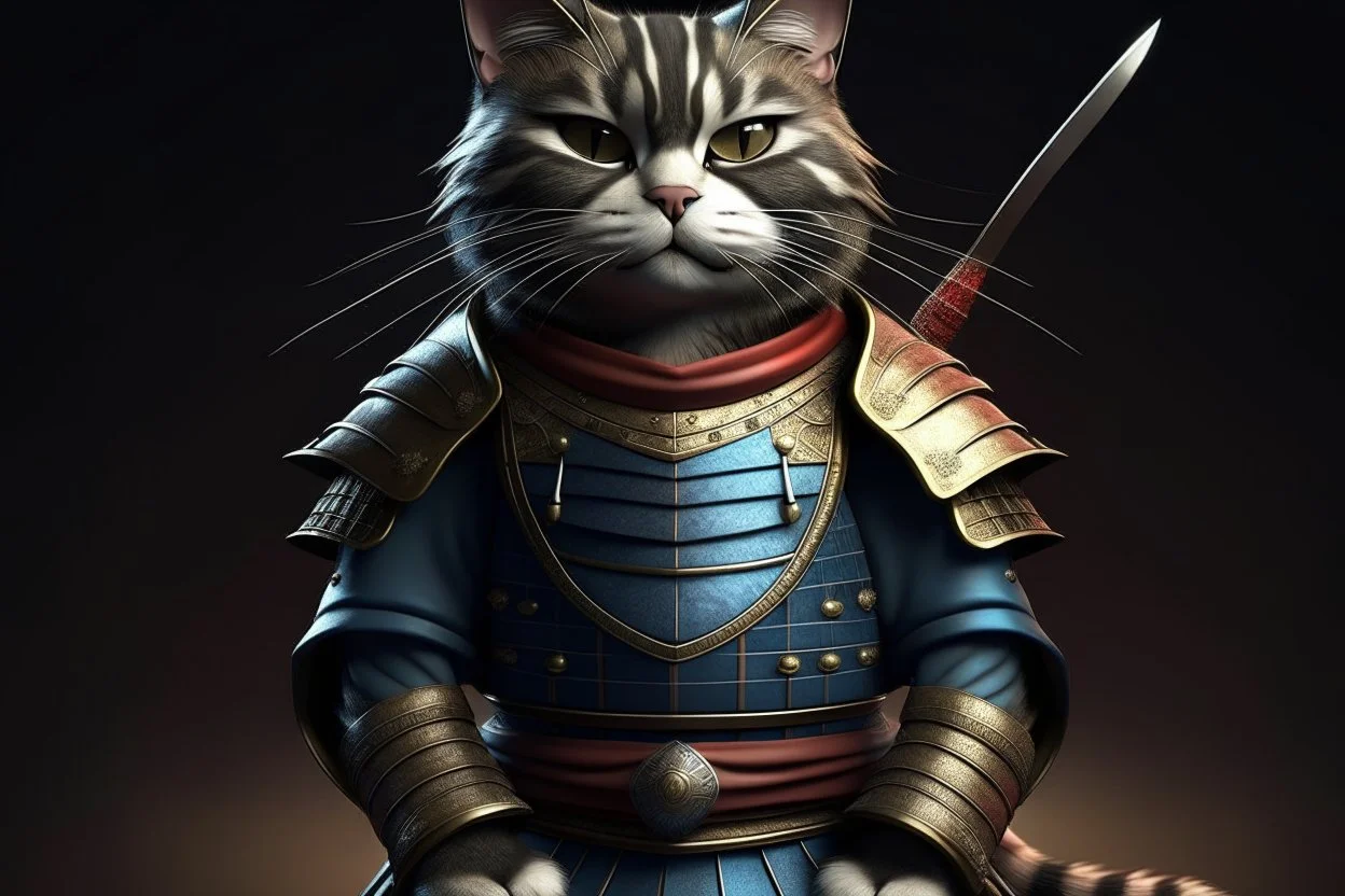 full body Samurai Cat perfect faced (((I'm the style of Mark E. Rogers))), hyperrealism, digital painting of an animation character, character illustration, glen keane, lisa keane, realistic, disney style character, detailed, digital art, 4k, ultra hd, beautiful d&d character portrait, colorful fantasy, detailed, realistic face, digital portrait, intricate armor, fiverr dnd character, wlop, stanley artgerm lau, ilya kuvshinov, artstation, hd, octane render, hyperrealism