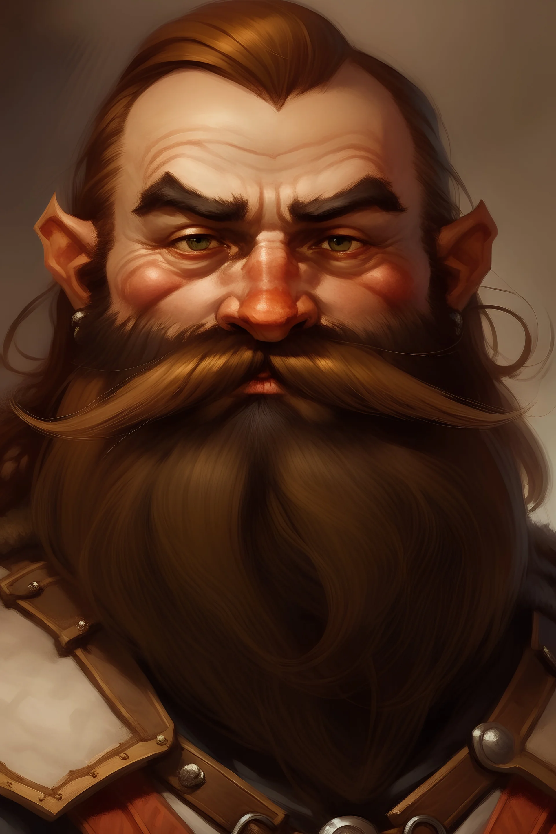 dnd potrait dwarf with no beard. big mustache
