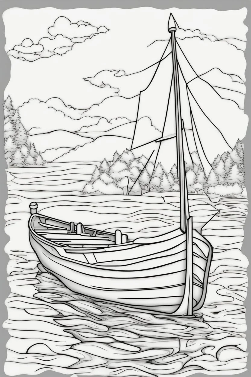 coloring page for kids, ROWBOAT, thick outline, low details, no shading, no color