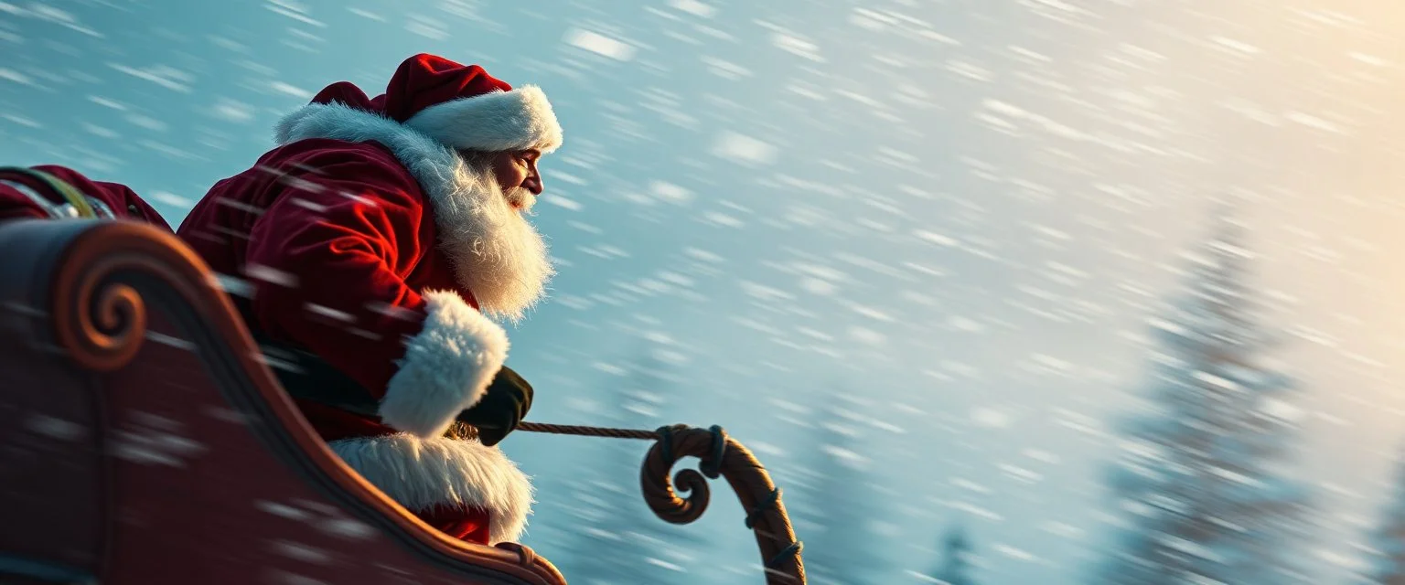 santa beast motion blur background in sleigh and snow storm
