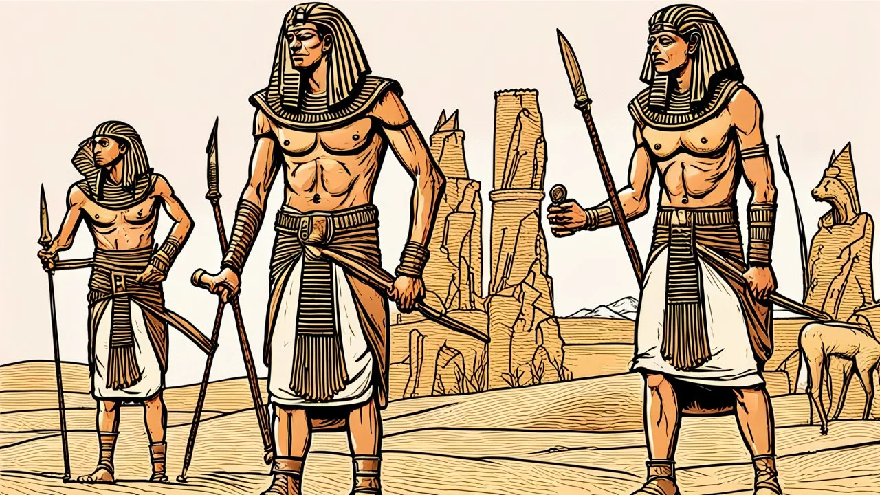 Pharaoh soldiers tear open leather bags with knives and take them out