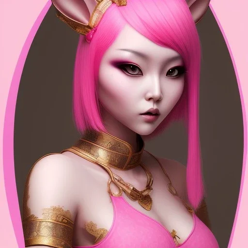  Asian woman, pink short hair, rabbit mask, latex suit, highly detailed,