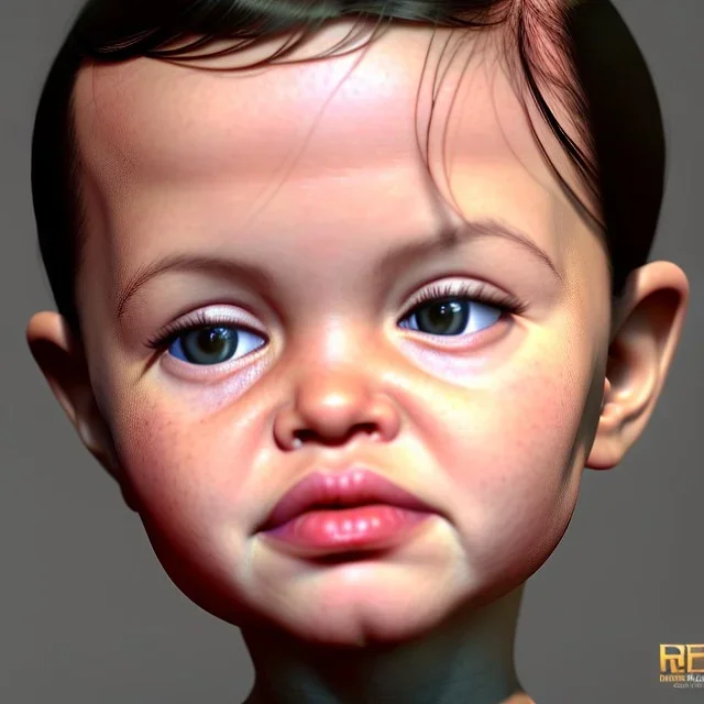 Angelina jolie toddler, full body, soft skin, dramatic lighting, hyper realistic