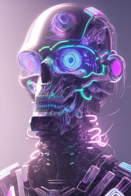 Futuristic Neon crystal steel skeleton samurai smoke triumphant