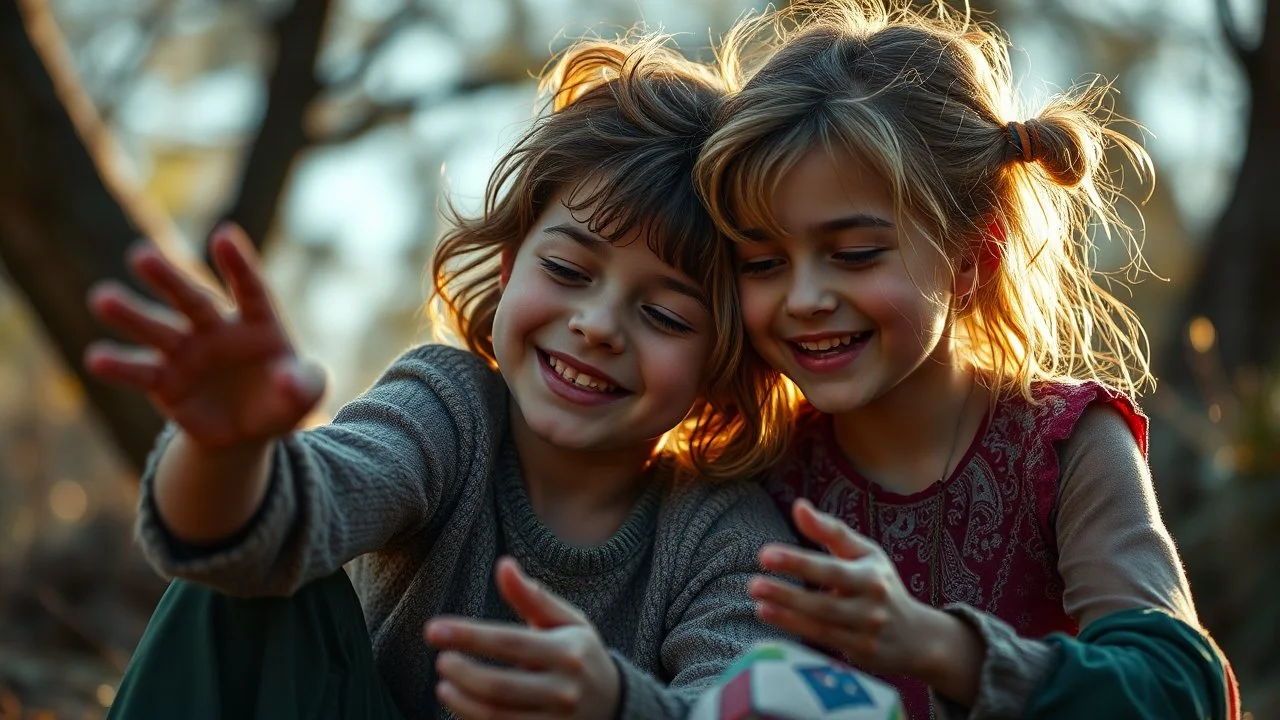Beautiful happy telepathic young boys and girls playing together, finesse, devotion, serendipity, best friends, exquisite composition, beauty, magic, fantasy, close foreground detail, beautiful intricate insanely detailed octane render, 16k artistic photography, photorealistic concept art, soft natural volumetric cinematic perfect light, chiaroscuro, award-winning photograph, masterpiece