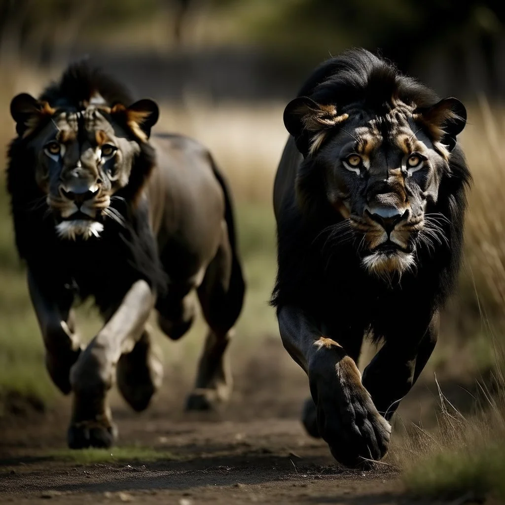 black lions running