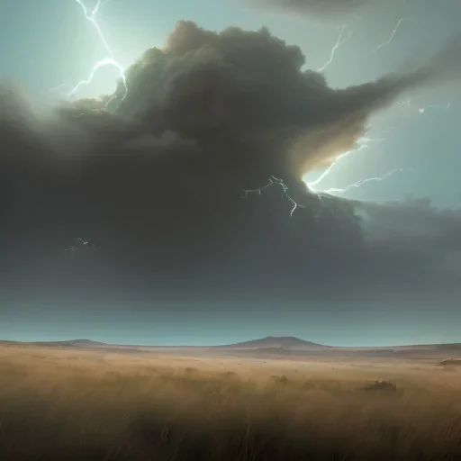 franz frazetta style,plains,lighting bolt strike, storm in the distance