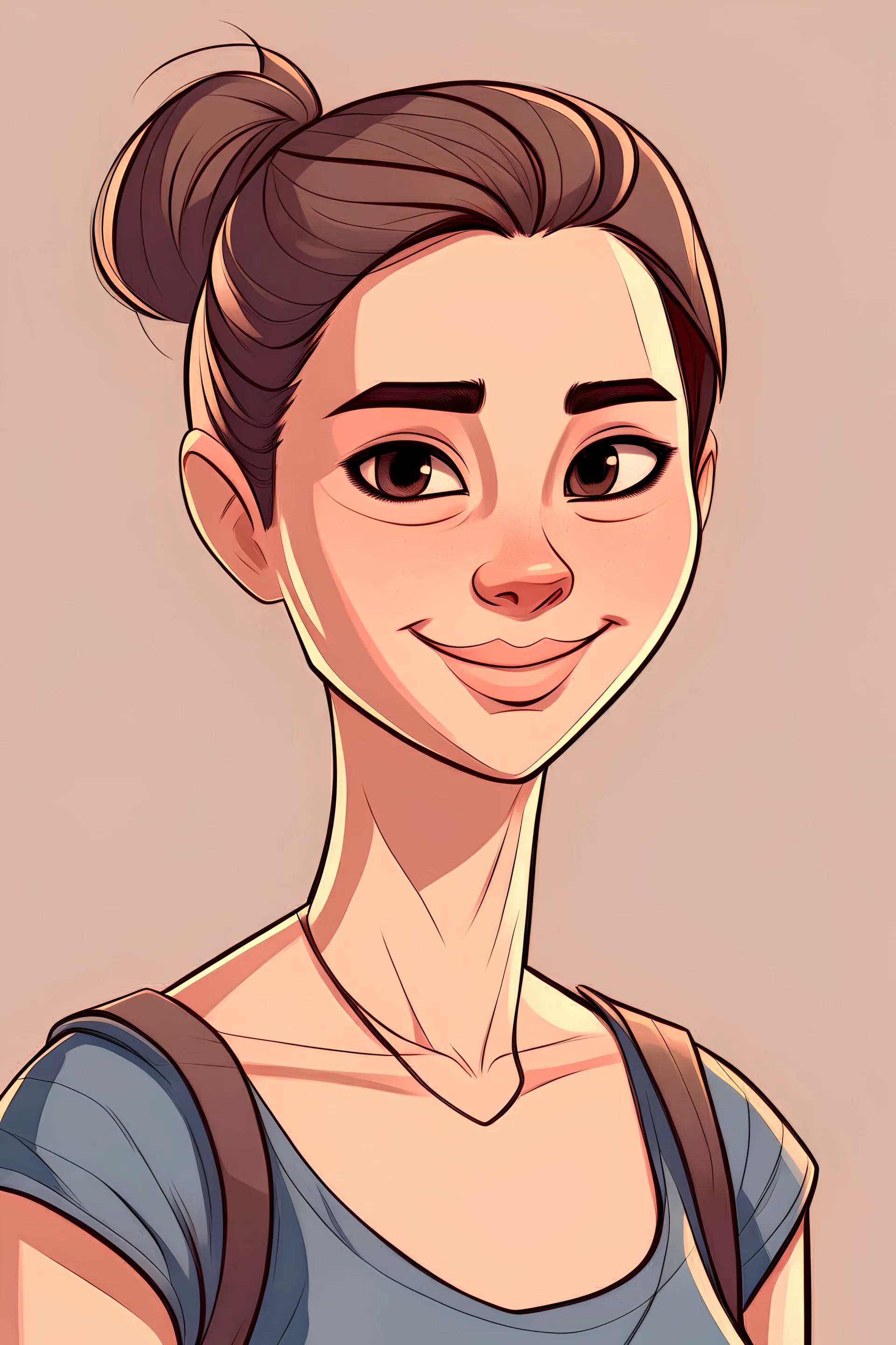 A girl thats called chloe smeets and has a casual classy style with a crop top she is from belgium and has brown hair, short hair in a bun she has no piercings, but a long big nose with a nose dump, big with long lashes eyes. Round chin and smilling with braces smaller eyebrows with blue eyes. Small lips. She always has a tote bag and uggs