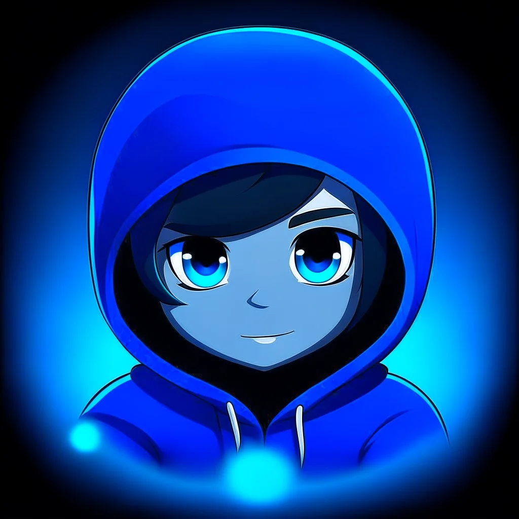 Epic blue cartoon profile picture for my youtube channel in a black void with hoodie