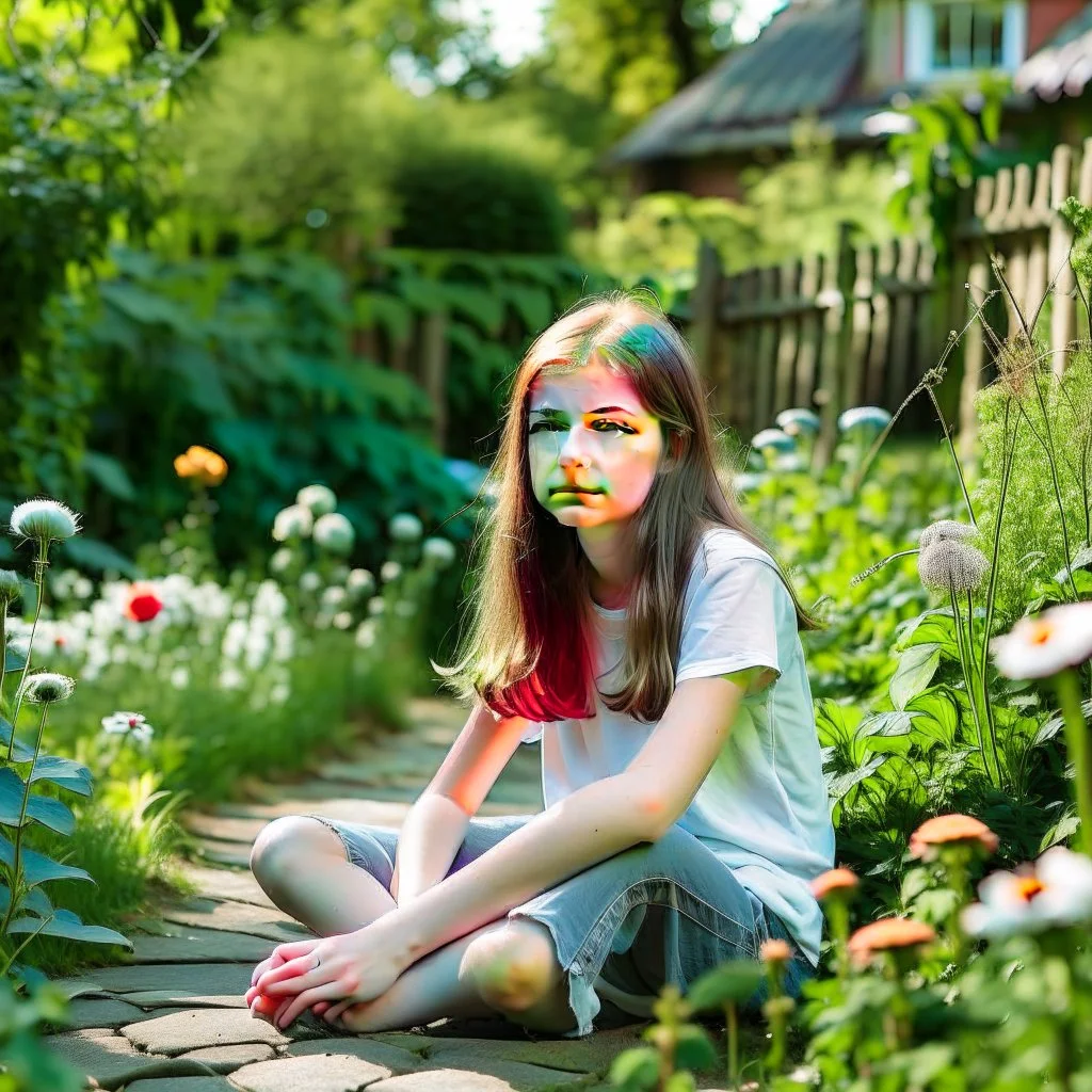 Teenager girl sitting in garden