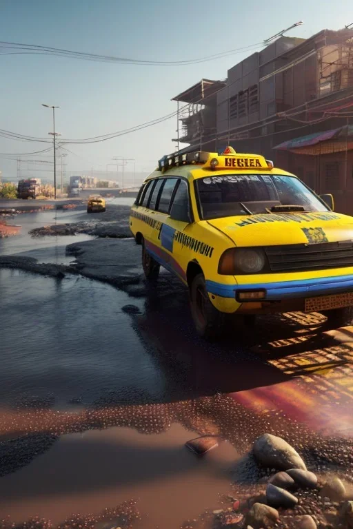 cyberpunk, kente, ghana flag, ghana taxi, ghana bus, village, 8k quality