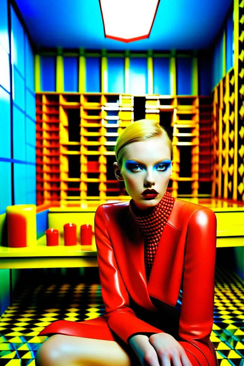 Female model, glasgow interior, editorial fashion, strong colours geometric shapes by miles aldridge