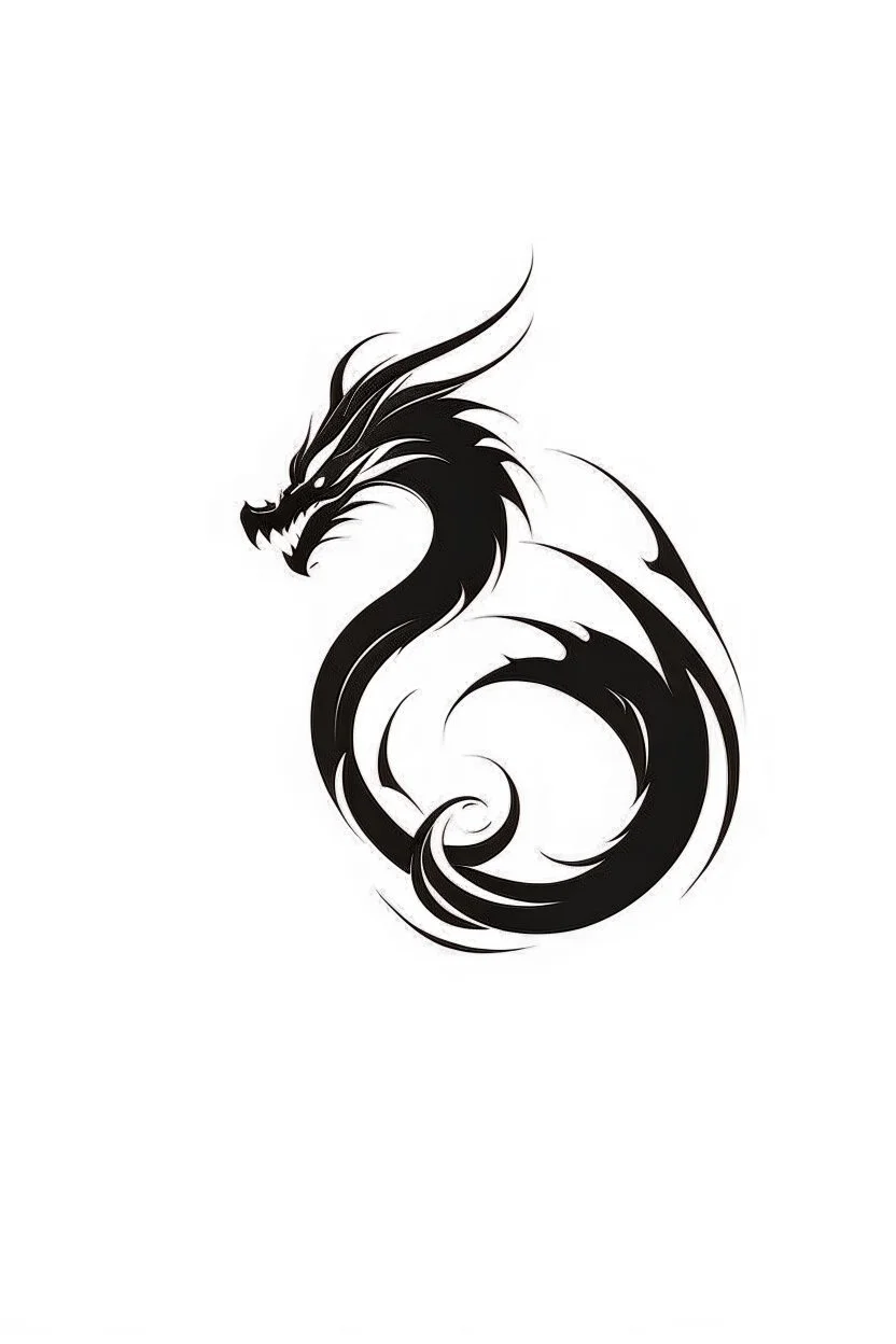 minimalist dragon ink logo, white background