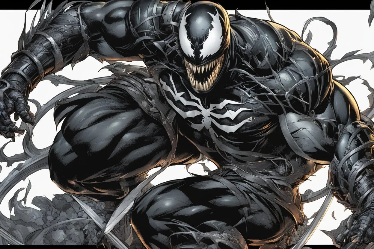 Venom in 8k comic artstyle, Shredder them, full body, intricate details, highly detailed, high details, detailed portrait, masterpiece,ultra detailed, ultra quality