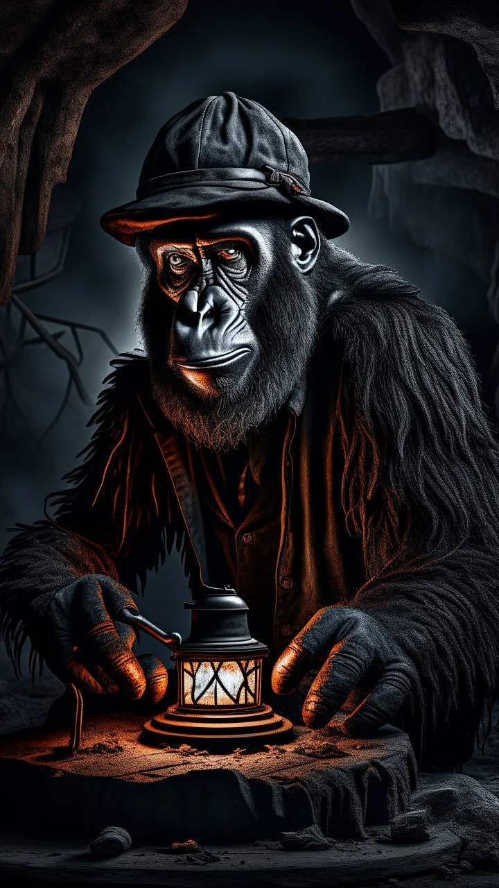 A man with oil lamp in a Coal mine.
