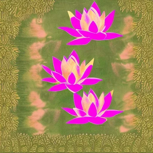 pink lotus, golden elements, paper gain