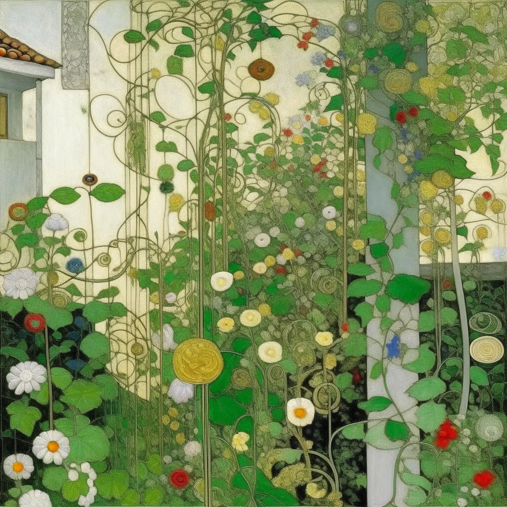 A grayish pale green Venice like city flower vines painted by Gustav Klimt