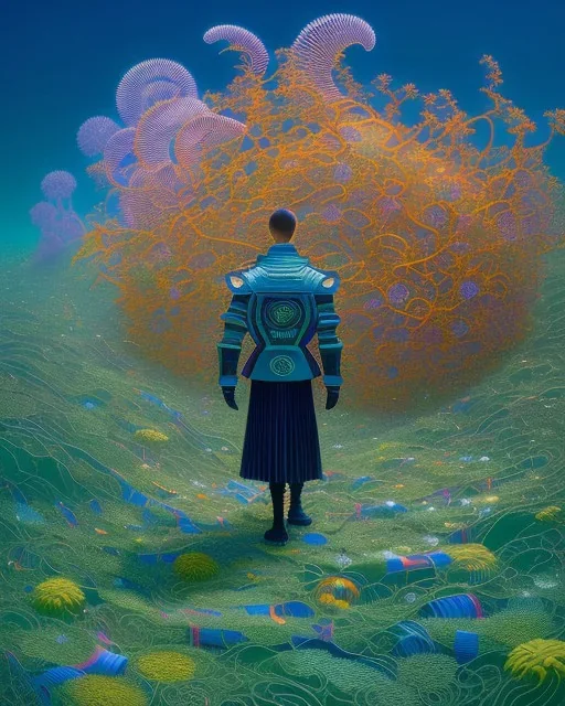 beautiful illustration of a jacket made of ribbons of seaweed, ultra sharp, glare, made of light, in the style victo ngai and sam guay and abigail larson and moebius, rim light, vibrant moody colors, plain background, dramatic lighting, unreal engine