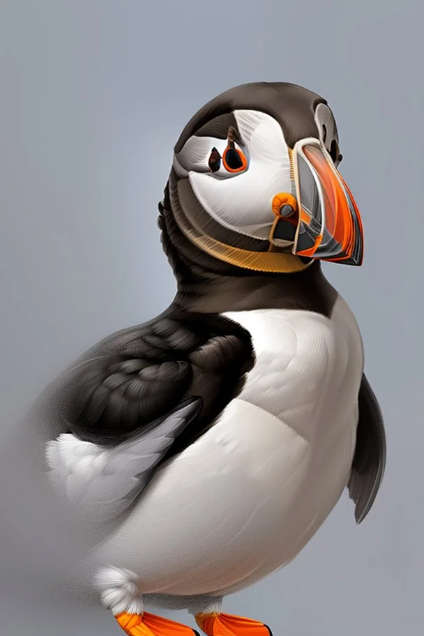 realistic detailed painting of a puffin bird on a white background.