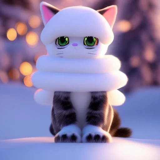 Cute fumo plush of a beautiful princess cat girl wearing a puffy jacket in a winter wonderland; beautiful full volumetric lighting, cinematic shimmering illumination, brilliant coloring, smooth, sharp focus, crispy quality, vray; Pixar, Disney, Artstation; HD, HDR, SF, CGSociety, 16k, photorealistic, unreal engine