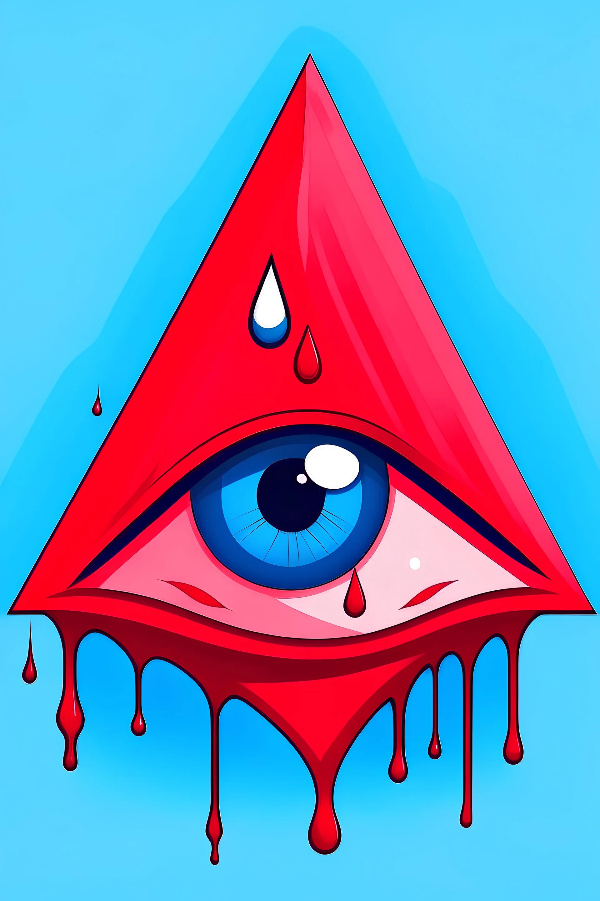 pointed down triangel red with two crying blue tears eyes illustration