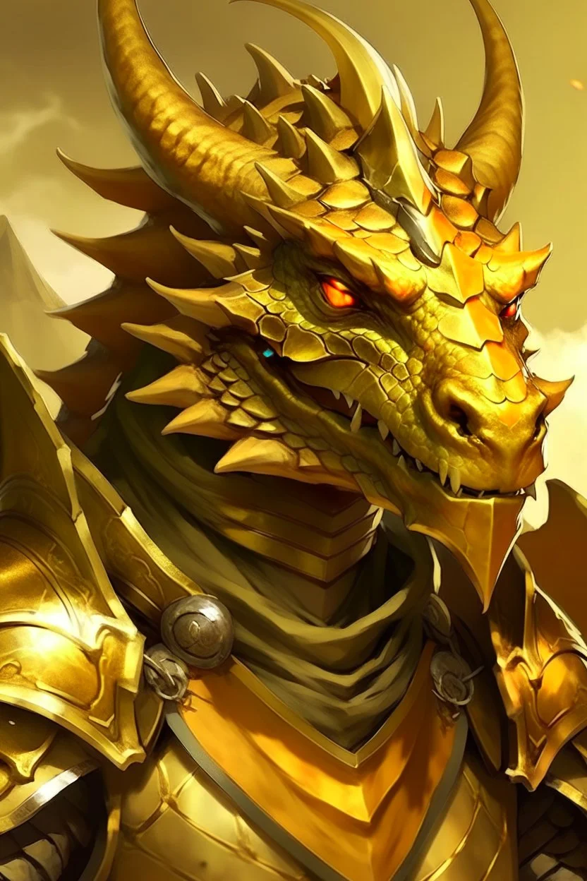 Dragonborn DnD, golden dragon, friendly face