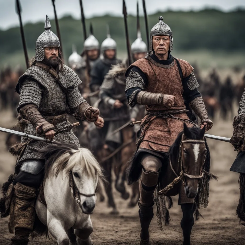 Close-up of a warrior the 1200s and a Mongol warriors, strong athletic build, cinematographic photo