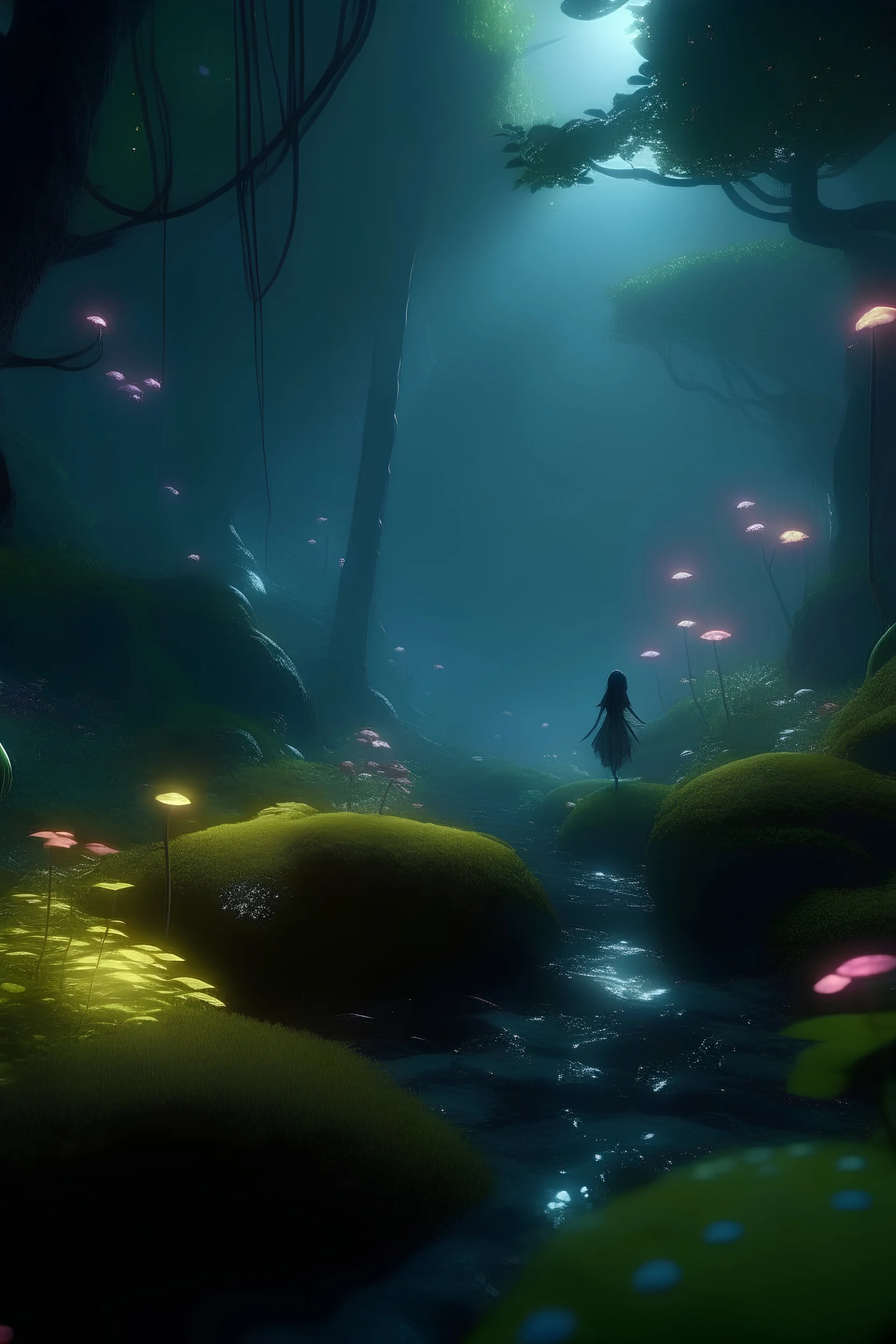 /imagine prompt: 3D Animation, personality: [Eva and Ribbit enter the Enchanted Forest, surrounded by swirling mist. The camera follows their every step as they navigate through the dense foliage. The forest is vibrant and magical, with sparkling lights and glowing flowers. The atmosphere is both mysterious and enchanting.] unreal engine, hyper real --q 2 --v 5.2 --ar 16:9