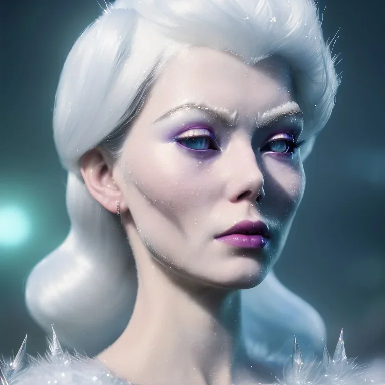 a fancy portrait of a snow Queen by Greg Rutkowski, Sung Choi, Mitchell Mohrhauser, Maciej Kuciara, Johnson Ting, Maxim Verehin, Peter Konig, 8k photorealistic, cinematic lighting, HD, high details, dramatic, atmosphereric, trending on artstation