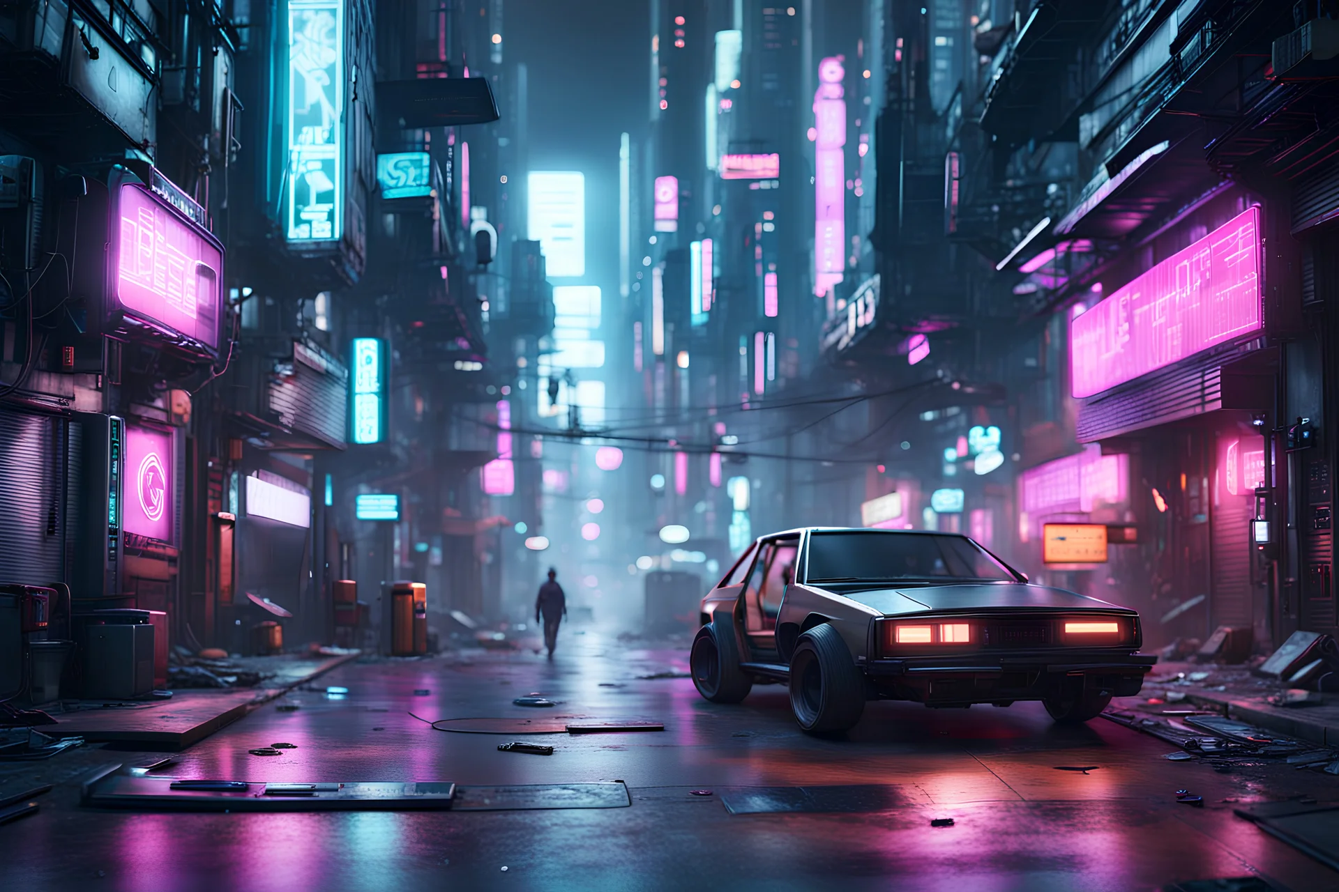 3d rendered realistic scene cyberpunk street