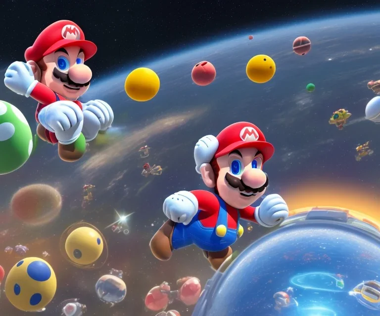 super mario in spacesuit with planets in background 4k