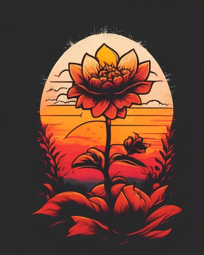 retro sunset flower for T-Shirt design