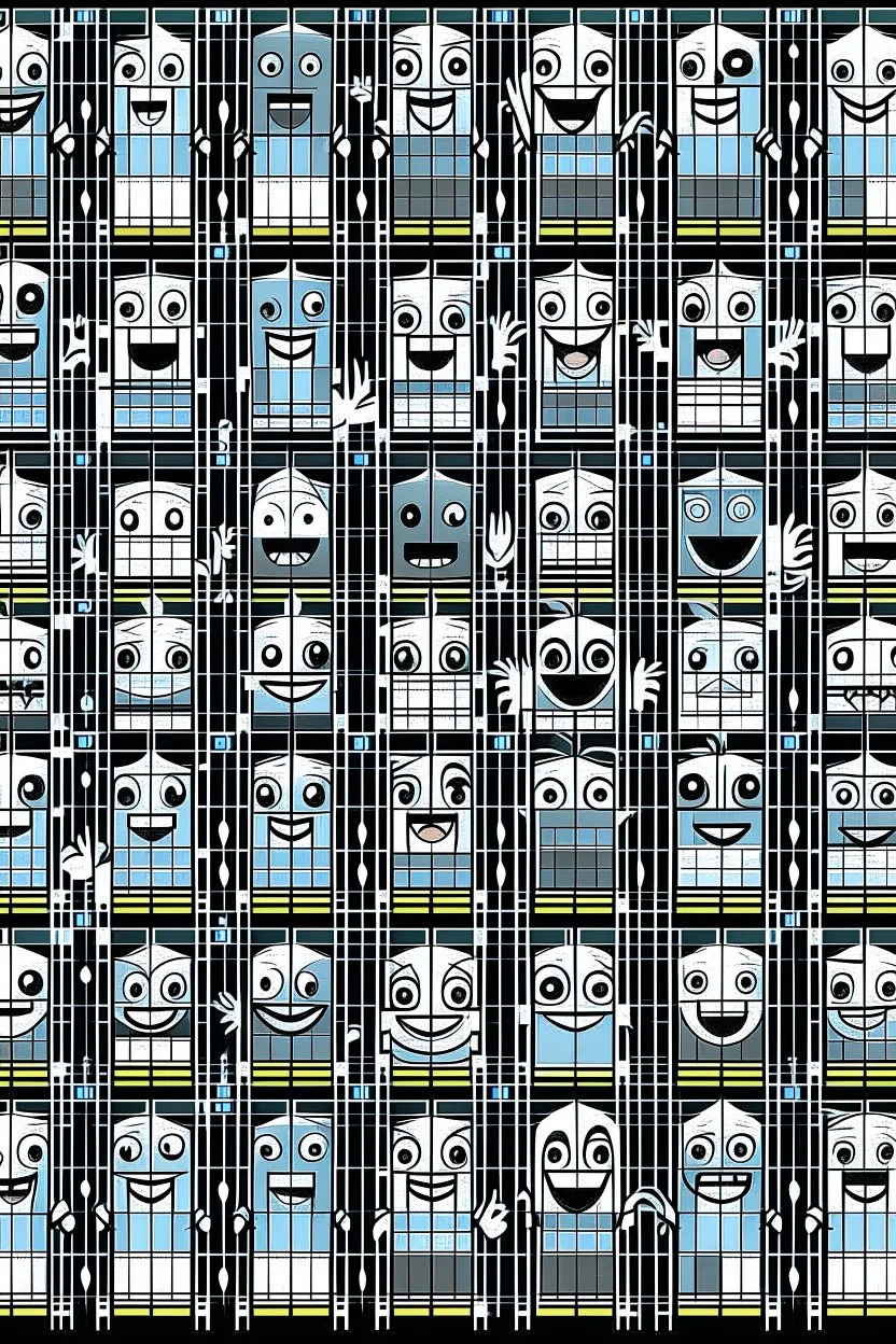 SQUARE GRIDS GHOST FACES CARTOON DANCING STYLE OF HIROKU OGAI