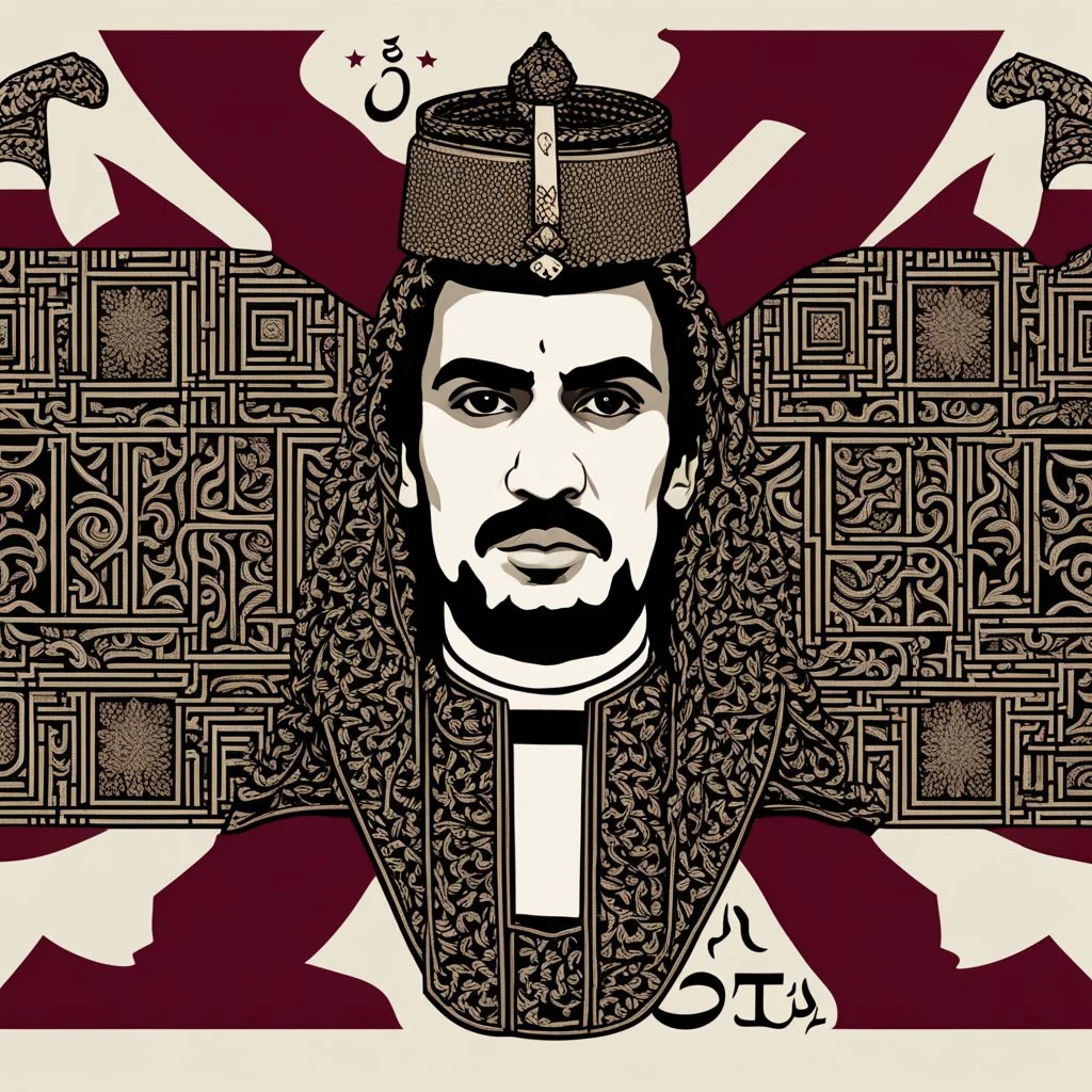 علم قطر مع صورة تميم بن حمد