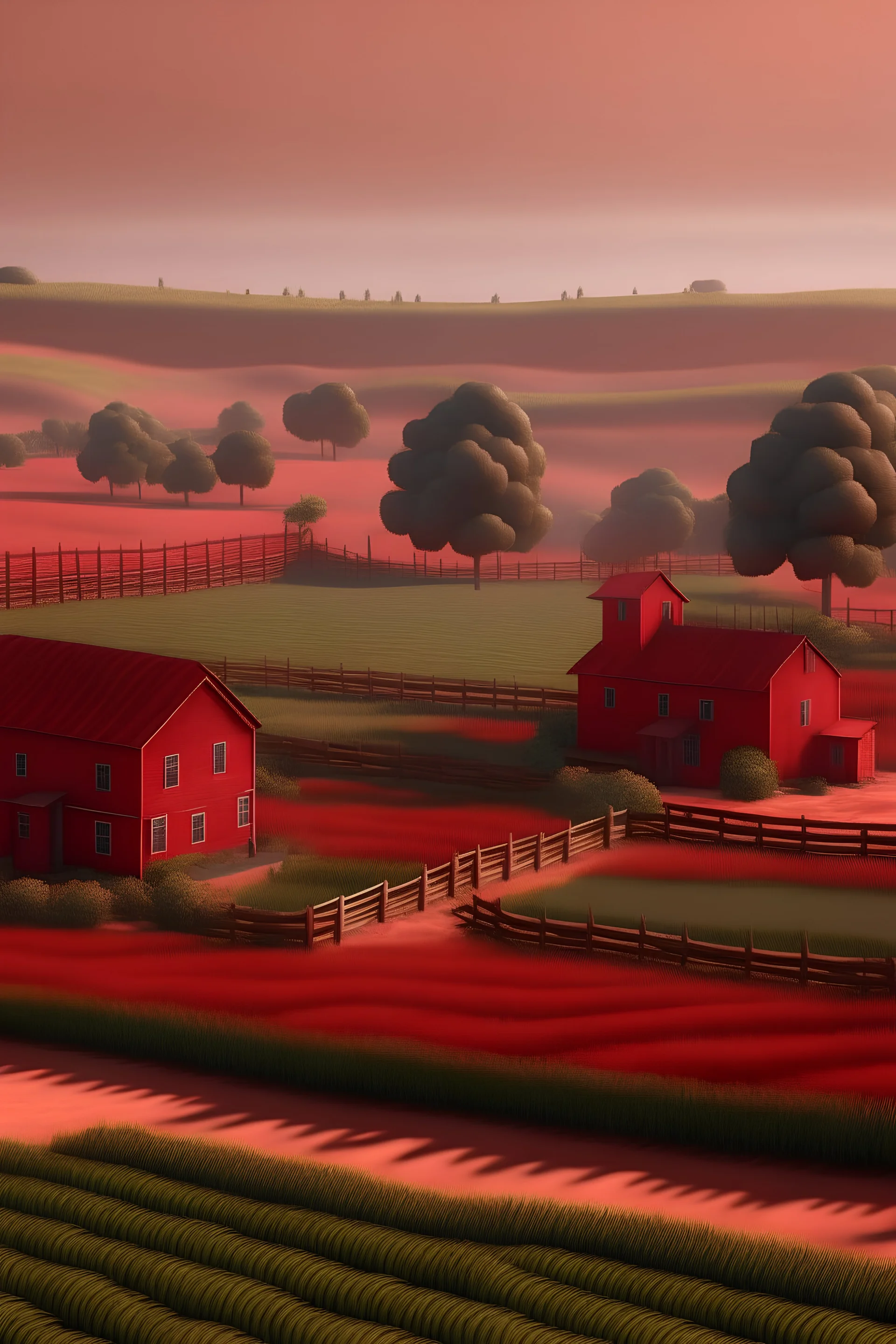 Realistic red farmland