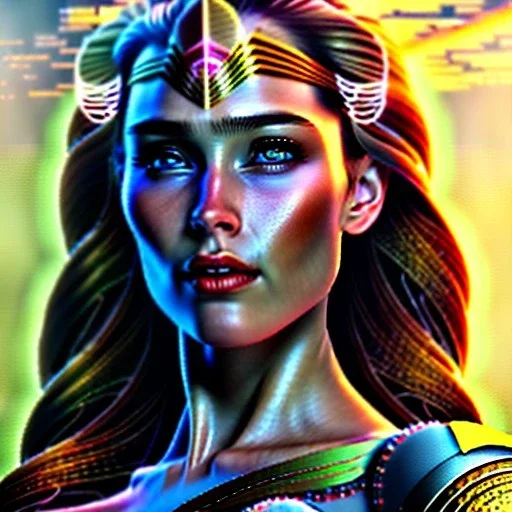 ultra detailed portrait of busty beautiful Wonderwoman , wearing a bikini plate armor, extremely detailed digital painting, extremely detailed face,crystal clear green eyes, in the style of robert e howard and pablo oliveira and Ken Kelley and Gustav Klimt ,mystical colors,perfectly centered image, perfect composition, rim light, beautiful lighting,8k, stunning scene, raytracing