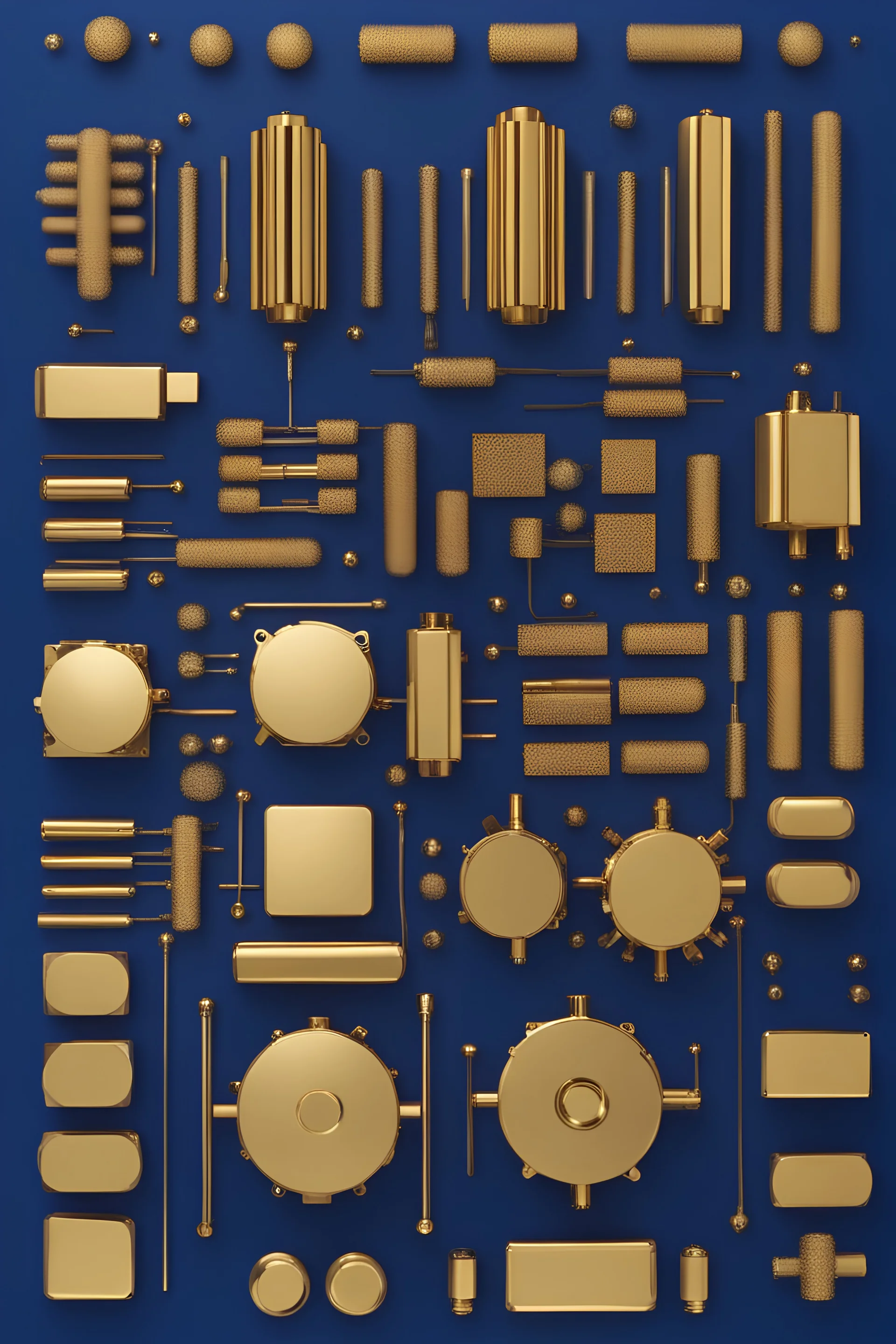 beautiful small gold semiconductors on a blue background