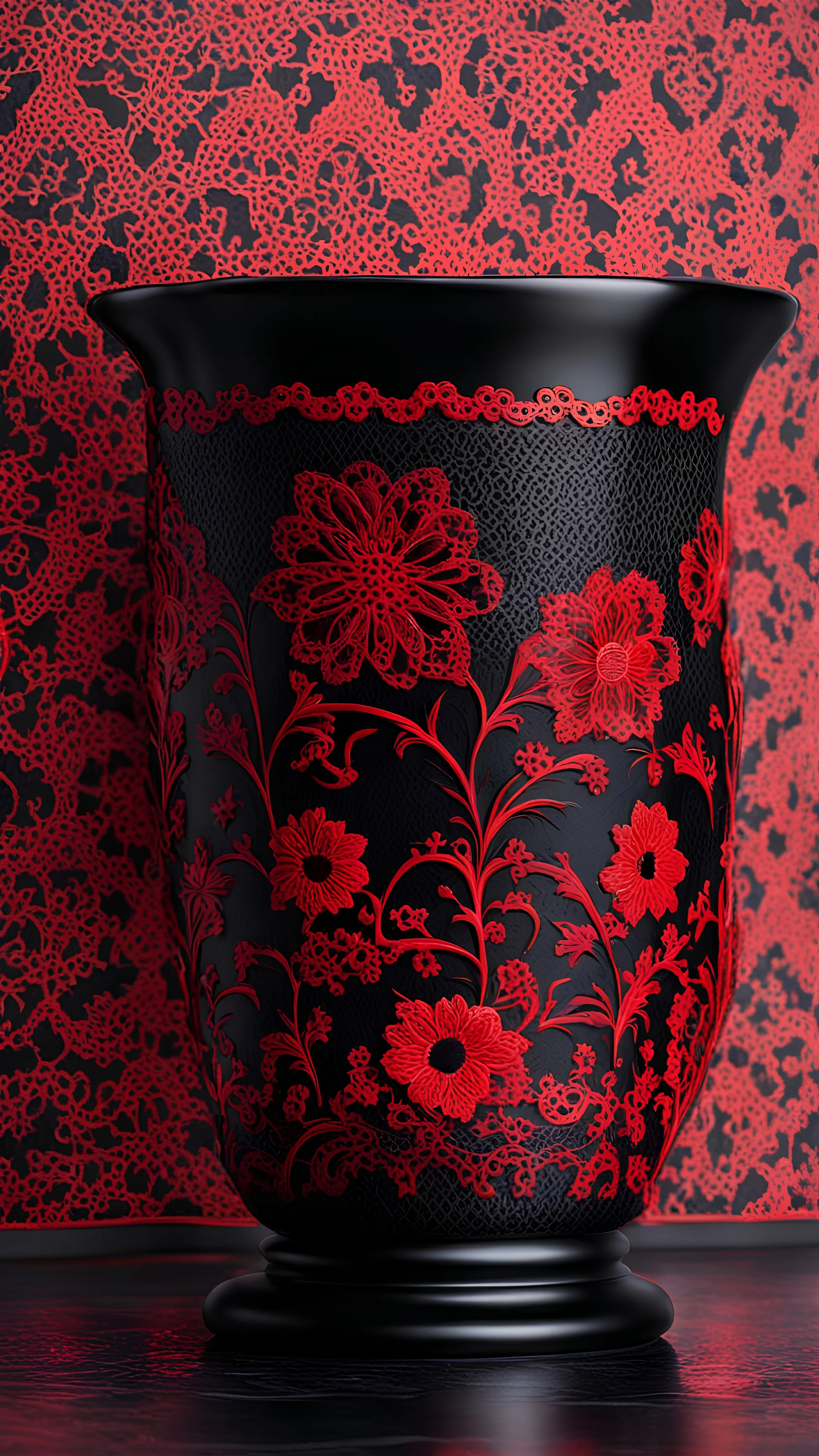 red and black lace ornamental vase, 8K