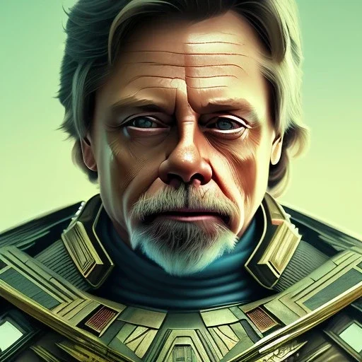 Mark Hamill, armour, intricate details, full body portrait, keep head in frame, slight smile, black Japanese motif, concept art, highly detailed, digital painting, concept art, sharp focus, illustration, art by Yoji Shinkawa, WLOP and greg rutkowski and alphonse mucha and artgerm and yanjun Chen and Junji ito and Makoto Shinkai, HDR, octane render